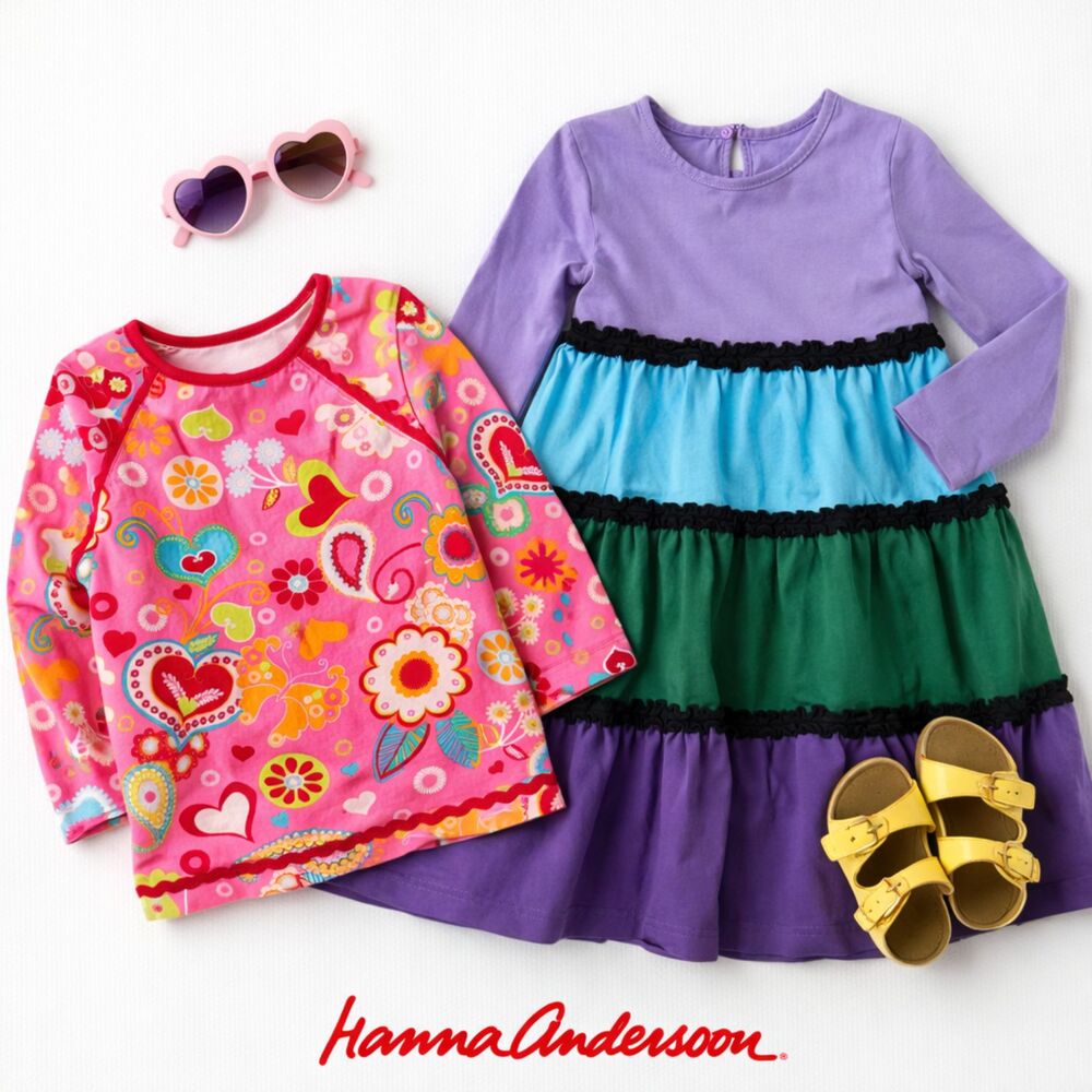 Hanna Anderson, Girls Long Sleeve Dress and Top Bundle, 130/8Y, Spring Wardrobe